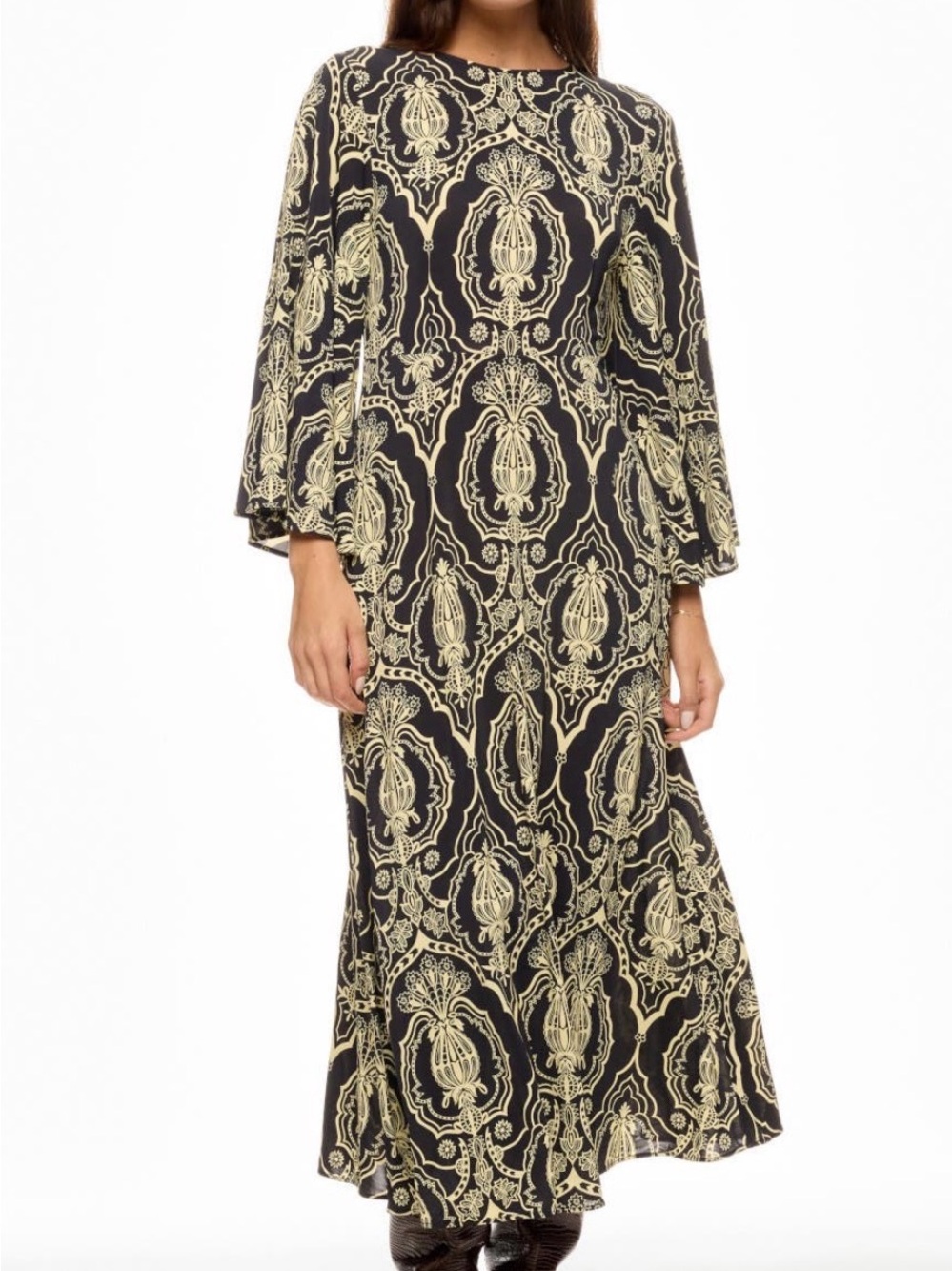 LA DoubleJ - Black and Gold Baroque Maxi Dress - Sorella - XL